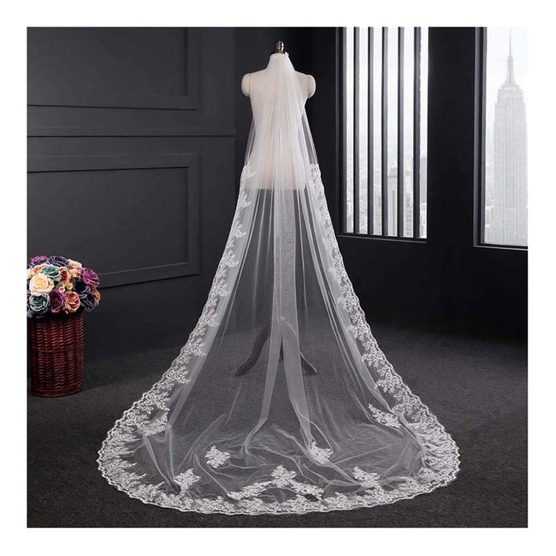 Yalice Catherdal Wedding Veils for Brides Long Bridal Veil 1 Tier Veils Floral Lace Soft Tulle Veils with Comb 118'' (Ivory) - Image 2